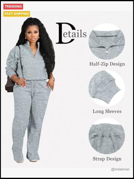 Long Sleeve Half Zip Sweatshirt and Jogger Pants 2 Piece Lounge Set - Picture 5 of 7